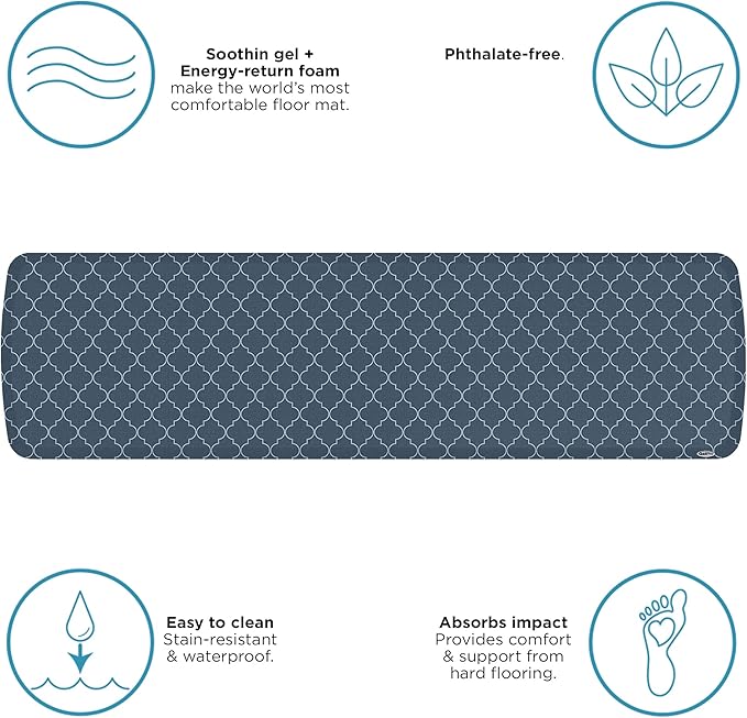 GelPro Elite Premier Anti-Fatigue Kitchen Comfort Floor Mat, 20x72", Lattice Indigo Stain Resistant Surface with therapeutic gel and energy-return foam for health & wellness-DeskLoop Office