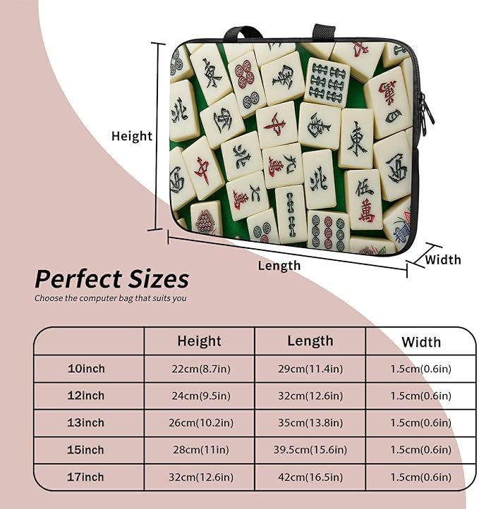 Laptop Sleeve Case Bag 15 inch, Mahjong Slim Carrying Case Durable Handbag Travel Laptop Bag for 15 inch MacBook Air M3/M2/15 Pro/Surface Laptop 7/6/5/4/3/ Dell XPS 15 Plus