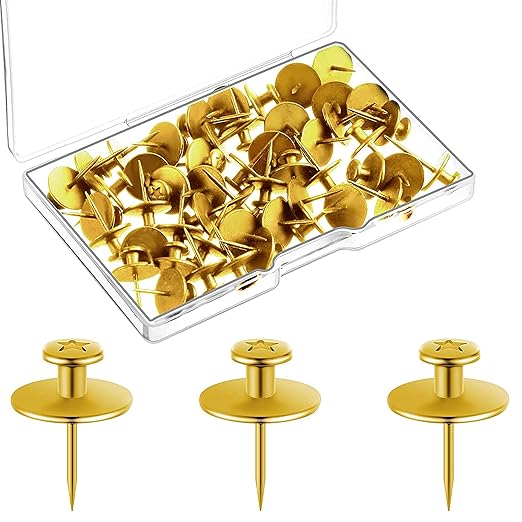 Push Pins Picture Hangers Double Headed Thumb Tacks Wall Hooks for Wall Hangings Picture Hangers Nails Small Photo Hanging Hook Pins for Home Office Photo Decor(Gold,25 Pieces)-DeskLoop Office