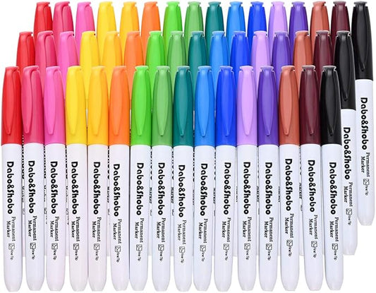 Dabo & Shobo 48 Colors Permanent Markers, Fast Drying, Suitable For Classroom Office Meeting,Works On Plastic, Wood, Stone, Metal and Glass for Doodling, Coloring, Marking-DeskLoop Office