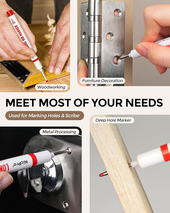 Nicpro 12 PCS Long Nib Marker Pens, 20mm Deep Hole Markers, Quick Dry & Waterproof Construction Marker, Long Head Mark Pens for Metal, Steel, Tile, Glass, Carpenter Marking Tool for Woodworking-DeskLoop Office