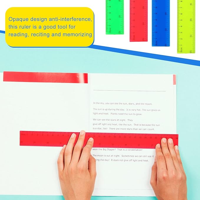 Zonon 100 Pcs 12 Inch Plastic Ruler Assorted Colors Rulers with Centimeters Millimeter and Inches Shatterproof Straightedge Bulk for Classroom School Home Office Kids(Plastic,Yellow, Green, Blue, Red)-DeskLoop Office