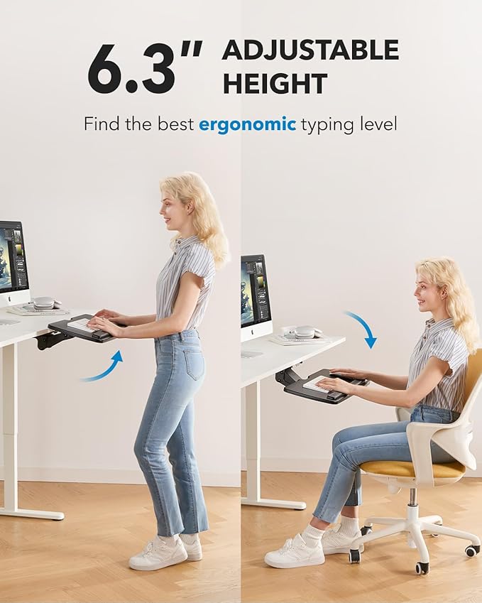 HUANUO Keyboard Tray Under Desk, 360 Adjustable Ergonomic Sliding Keyboard & Mouse Tray, Under Desk Keyboard Tray Slide Out, Keyboard Holder Under Desk for Typing in Home, Office Work, 25"W x 9.84"D-DeskLoop Office