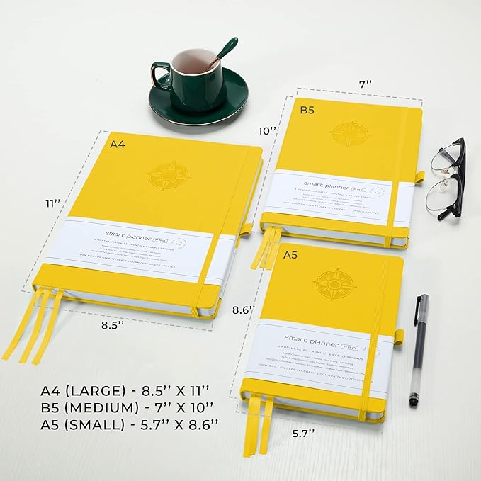 Smart Planner Pro – Undated Daily Planner – Small A5 – Achieve Goals & Increase Productivity – Weekly, Monthly, Work Sections, Organizer Diary with Back Pocket, 3 Satin Bookmarks & Pen Holder-DeskLoop Office