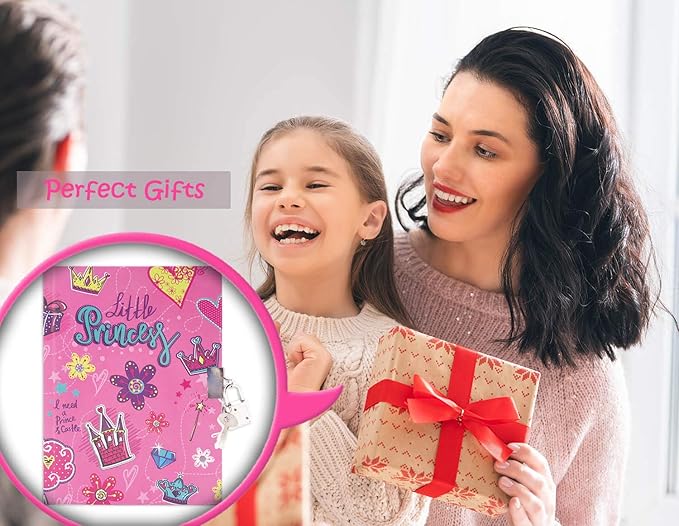 Girls Diary with Lock for Kids, 7x5.25 Inches 160 Lined Pages Secret Pink Princess Notebook for Girls Journal with Lock for Kids Pre School Writing Drawing Cute Girls Gifts for Birthday-DeskLoop Office