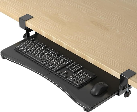 suptek Keyboard Tray Under Desk Pull Out with C Clamp Mount, Computer Keyboard & Mouse Tray, 25.6 (30 Including Clamps) x 11.8 inch Slide-Out Platform Computer Drawer for Typing, Black, DSF1-DeskLoop Office