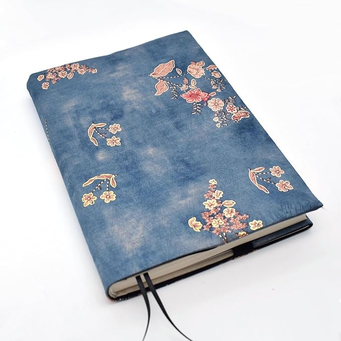 BLBMH Book Covers for Paperbacks Fit for 5.5x8.5 inch Adjustable Book Jacket Cover for Women Over 15 Soft Cloth Protector for Bible Novels Notebook Journal Book Lovers Gifts - Flower 3 Blue 8.5in-DeskLoop Office