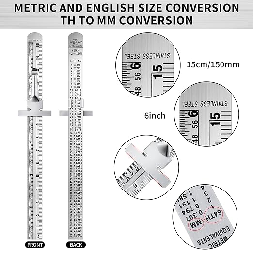 6 Inch 15 cm Pocket Ruler Flexible Precision Stainless Steel Ruler with Detachable Clips Stainless Steel Pocket Clip Scale Gauge Metric British System(6 Pieces)-DeskLoop Office