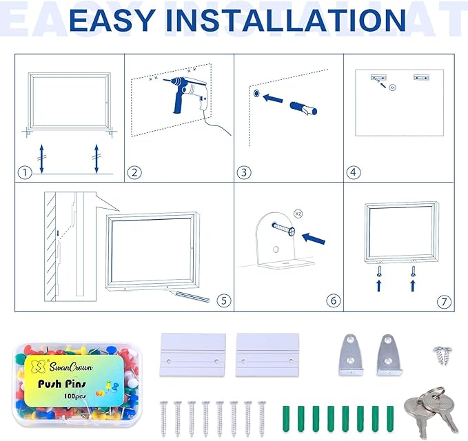 SWANCROWN Enclosed Bulletin Board Weatherproof 37x28in, Outdoor Lockable Bulletin Board Wall Display Case for Office School Commerce, Black Felt, Sliver Aluminum Frame (8xA4)-DeskLoop Office