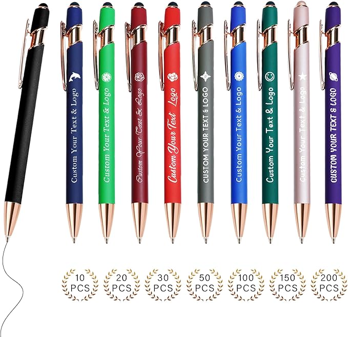 Custom Pens in Bulk with Multiple Colors Options,Engraved Double-Sided Personalized Pens with Design Text, Logo&Touch Stylus,Fine Point Smooth Writing, Ideal for Corporate, Students & Gifts-DeskLoop Office