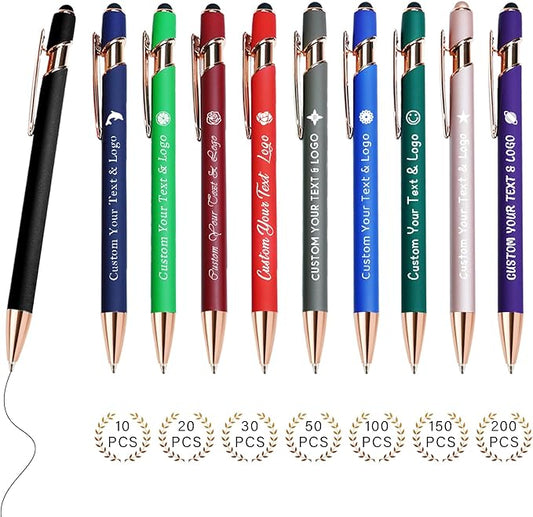Custom Pens in Bulk with Multiple Colors Options,Engraved Double-Sided Personalized Pens with Design Text, Logo&Touch Stylus,Fine Point Smooth Writing, Ideal for Corporate, Students & Gifts-DeskLoop Office