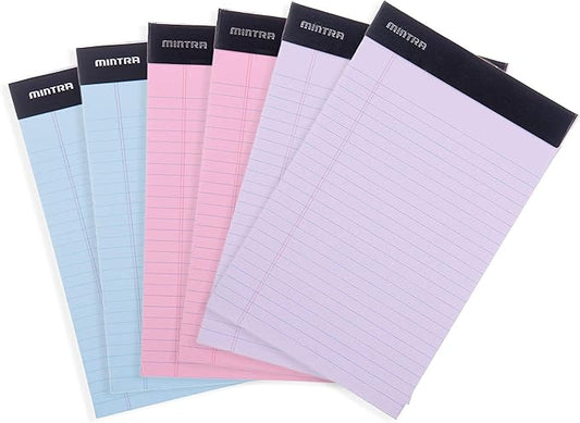 Mintra Office Legal Pads - ((BASIC PASTEL 6pk, 5in X 8in, NARROW RULED)) - 50 Sheets per Notepad, Micro perforated Writing Pad, Notebook Paper for School, College, Office, Professional-DeskLoop Office