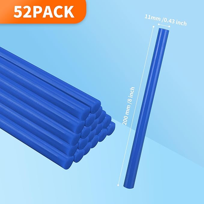 MATUFF Blue hot Glue Sticks Full Size 0.43” Dia x 8” Long, 52 pcs Hot melt Adhesive Glue Sticks, All-Purpose Colored Glue Gun Sticks for Christmas Decoration Crafting Arts School Home Repair Bonding-DeskLoop Office