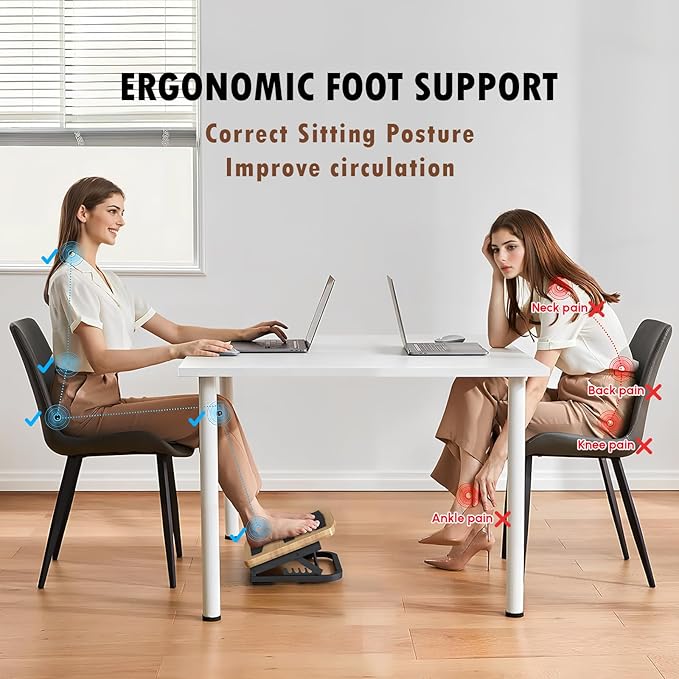 Foot Rest for Under Desk at Work, Ergonomic Wooden Desk Foot Rest with 7 Adjustable Angles, Anti-Slip Footrest Comfortable Foot Stools for Office Leg Rest, No Assembly-DeskLoop Office