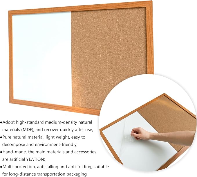 Combination Writeboard 24"x 18" Magnetic Whiteboard & Cork Board Dry Erase Board Bulletin Board Wall Mounted Wood Frame-DeskLoop Office