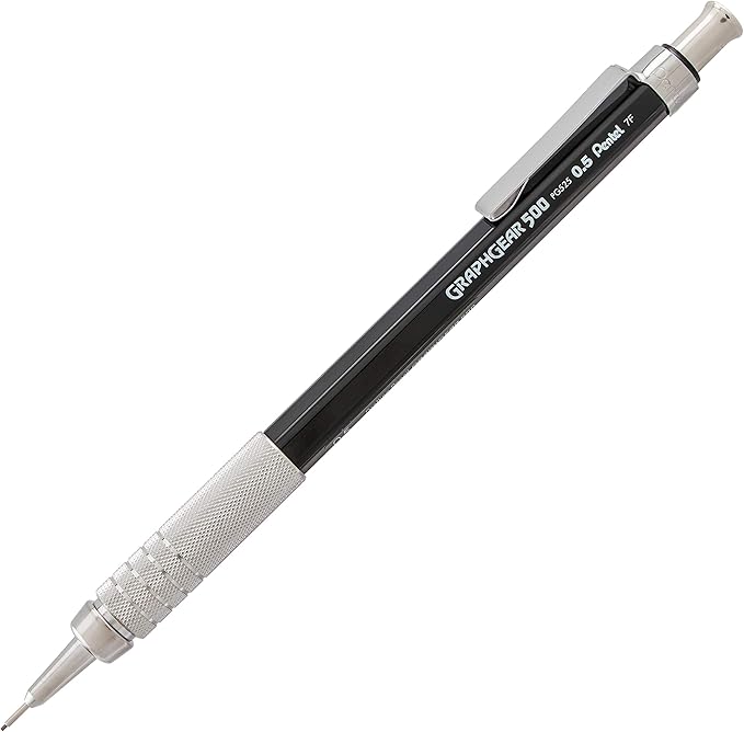 Pentel GraphGear 500 Mechanical Drafting Pencil, (0.5mm), Fine Line, Black Barrel, Pack of 4 (PG525BP4A)-DeskLoop Office