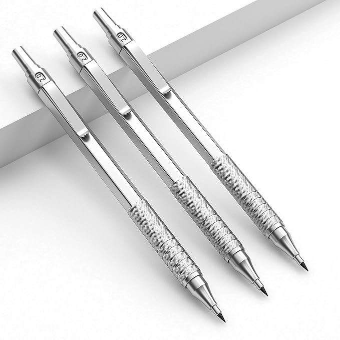 Nicpro Metal 2.0 Mechanical Pencil Set with Case, 3 PCS Drafting Lead Holder with 10 Tubes 2mm Graphite Lead Refill(HB 2H 4H 2B 4B) &Colors, Sharpeners, Erasers for Artist Writing, Drawing, Sketching-DeskLoop Office