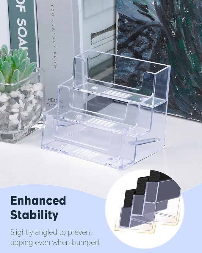 Uniclife 2 Pack Acrylic Business Card Holder for Desk 3 Slots Clear Business Card Display Stand for Men & Women Desktop Business Card Organizer Card Stand for Office Home Exhibition, 180 Card Capacity-DeskLoop Office