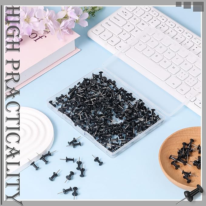 220 Count Black Push Pins Standard Plastic Head Steel Point Thumb Tacks for Cork Board Wall Hanging-DeskLoop Office