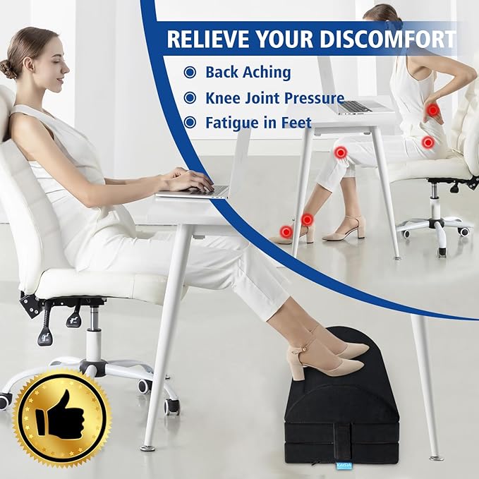 XXL(20in) Foot Rest for Under Desk at Work with 3 Adjustable Heights, Foot Stool with Bamboo Charcoal Foam, Feet Warm Pocket Footrest for Office Gaming Chair, for Leg Support -Black-DeskLoop Office