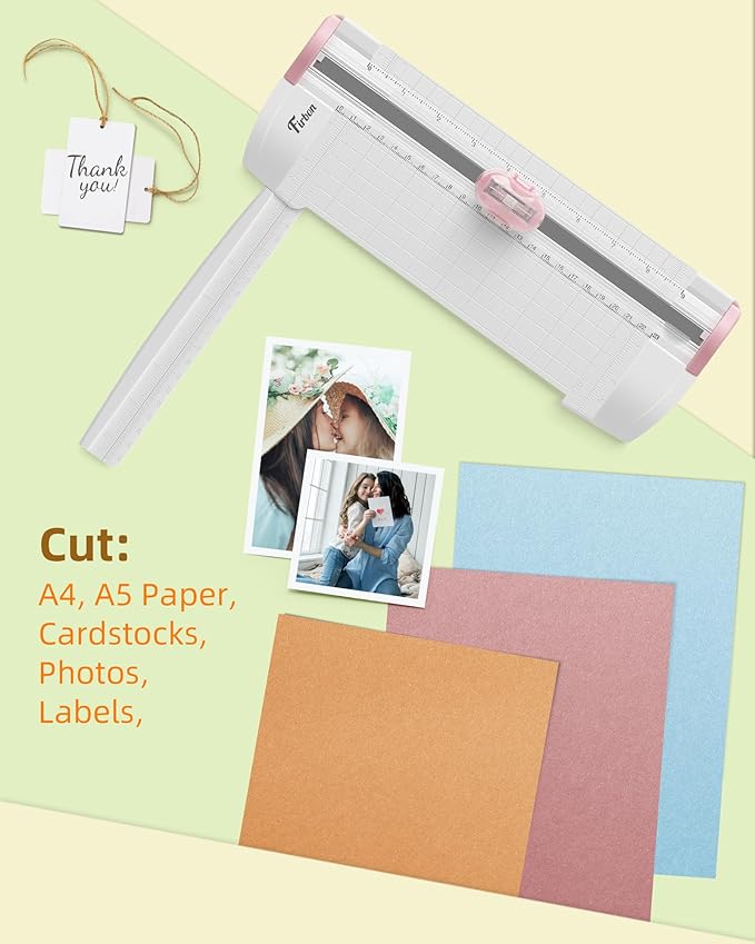 Firbon 3-in-1 Paper Cutter, 9" Compact A5 Paper Trimmer with Straight Cut, Scoring & Perforating Blades for Cardstock, Scrapbooking, Crafting, Labels & Home Office (Pink)-DeskLoop Office