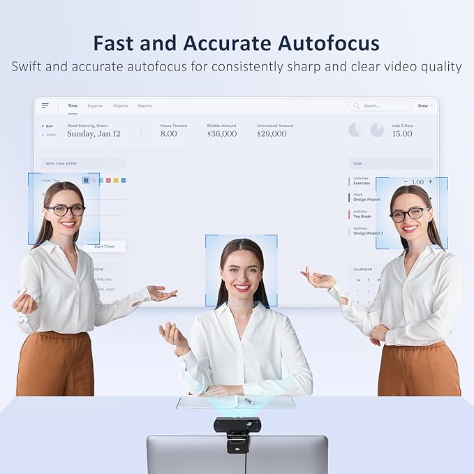 NexiGo HelloCam Pro, Webcam with Windows Hello, 1080P 60FPS Autofocus, True Privacy, Automatic Electronic Shutter, Computer Camera, Microphone, Facial Enhancement, HD USB Web Cam-DeskLoop Office