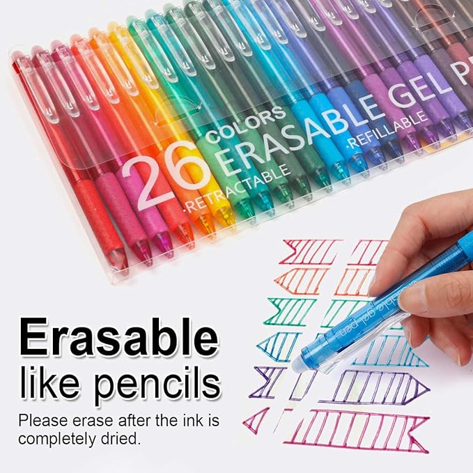 Vanstek 26 Colors Erasable Gel Pens, Retractable Erasable Pens Clicker, Fine Point(0.7), Make Mistakes Disappear, Premium Comfort Grip for Drawing Writing Planner and School Supplies-DeskLoop Office