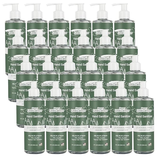 Happy Little Camper Hand Sanitizer with Lemon Zest Scent - Moisturizing Gel with Vitamin E & Antimicrobial Formula- Contains 70% Ethyl Alcohol - Travel Size, Made in USA - 8 Fl Oz, 236ml - 24 Bottles-DeskLoop Office