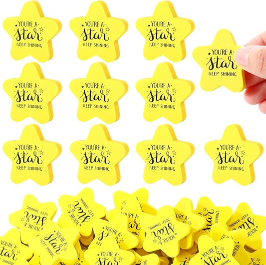 Spakon 25 Pcs Inspirational Star Erasers for Kids Bulk Cute Back to School Erasers 1.57" Fun Eraser for Classroom Prize You're A Star Yellow Motivational Gift for School Student Rewards-DeskLoop Office