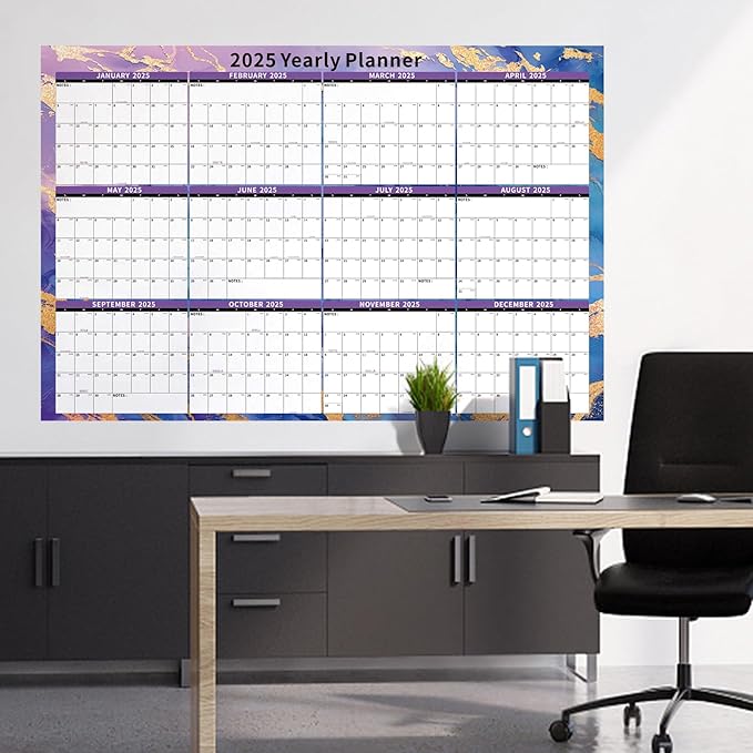 Ospelelf Large Dry Erase Wall Calendar 2025-2026 - 32'' x 48'' Yearly Laminated Calendar Monthly Family Calendar for Office, Use Jan 2025 - Dec 2026 (Marble)-DeskLoop Office