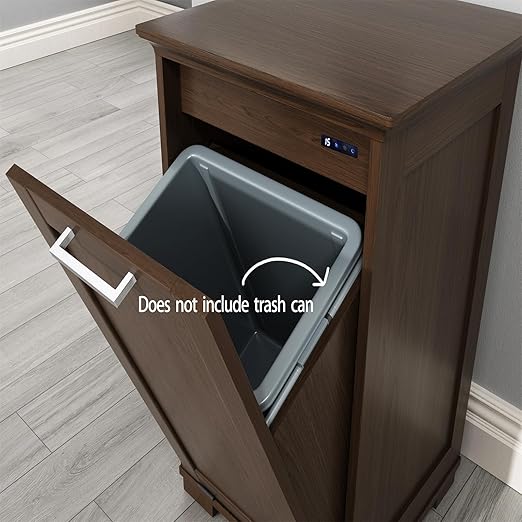 OLD CAPTAIN Wooden Tilt Out Trash Cabinet, Wooden Kitchen Garbage Can Free Standing Holder, Brown Finish-DeskLoop Office