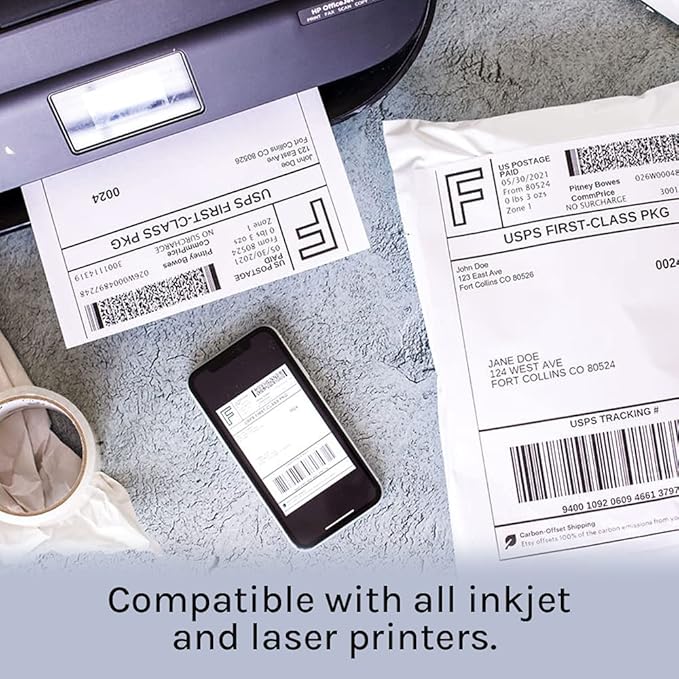 Premium Label Supply White Sticker Full Sheet Shipping Labels – 8.5" x 11" – Laser/Inkjet Compatible – (1 Label/Sheet), 100 Sheets - Letter Size-DeskLoop Office