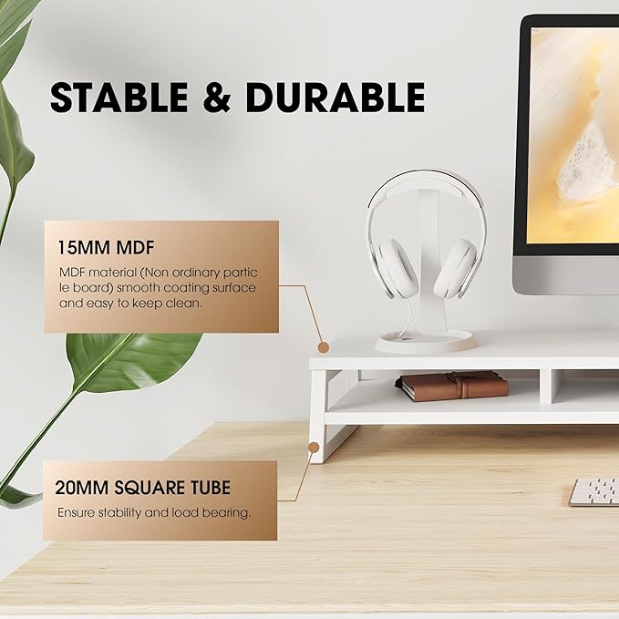 Fenge Dual Monitor Stand for Desk, 42.5in Large Monitor Riser for 2 Monitors, 2 Tier Computer Office Desk Top Shelf, Desktop Storage Stand for Laptop, PC, Computer, Printer-DeskLoop Office