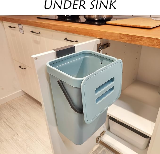 stonespace Compost Bin Kitchen, Under Sink Compost Bin Indoor Sealed, 3.2 Gallon/12L Compost Bucket for Kitchen, Wall Mounted Trash Can,Small Trash Can with Lid,1 Pack Blue