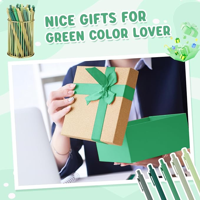 100 Pcs Ballpoint Pens Bulk Retractable Writing 1. 0 mm Black Ink Cute Pens Smooth Writing Color Fancy Gift for Teacher Student Employee Office School Home Baby Shower Supplies (Green Series)-DeskLoop Office