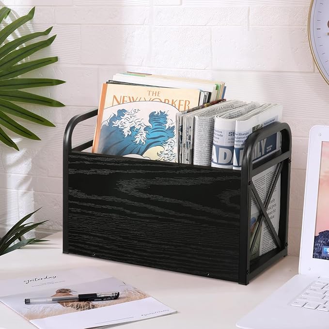 YINMIT Magazine Holder, Magazine Rack Floor, Magazine Storage Basket, Folder Organizer Bin for Books, Newspapers, Tablets (Black)-DeskLoop Office