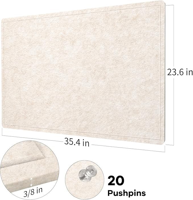 Bulletin Board, 36 x 24 inches Felt Board - Decorative Pin Board, Cork Board Alternative for Wall, 3' x 2' Foldable Picture Board Self-Adhesive Vision Board Prayer Board with 20 Pushpins - Oatmeal-DeskLoop Office