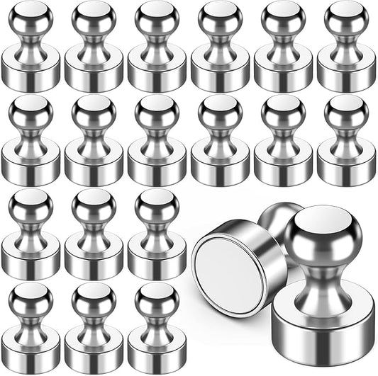 VNDUEEY 20Pcs Fridge Magnets Refrigerator Magnets, Strong Whiteboard Magnets, Small Push Pin Magnets for Whiteboard, Kitchen, Office, Classroom and Map, Silver-DeskLoop Office