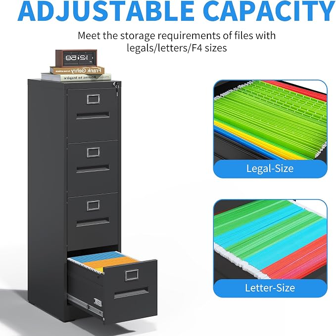 Yukimo 4 Drawer File Cabinet, Vertical File Cabinet - Image 7