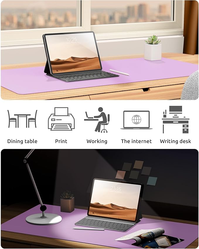 YSAGi Leather Desk Protector, Office Mat, Large Mouse Mat, Non-Slip PU Leather Blotter, Laptop Pad, Waterproof Writing Pad for Office and Home (Taro Purple, 31.5" x 15.8")