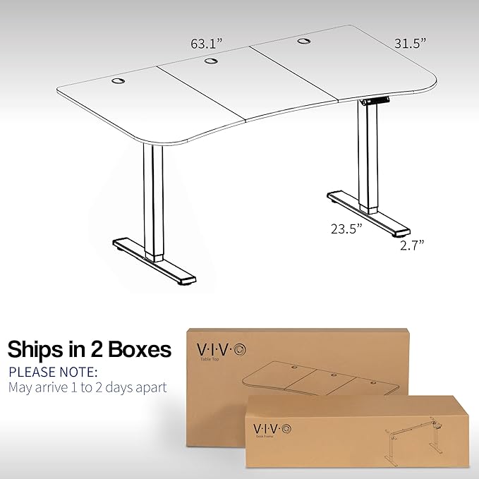 VIVO Electric 63 x 32 in Standing Desk, Memory Height Adjustment, 1B Series, Dark Gray Top White Frame, DESK-KIT-1W1G-DeskLoop Office