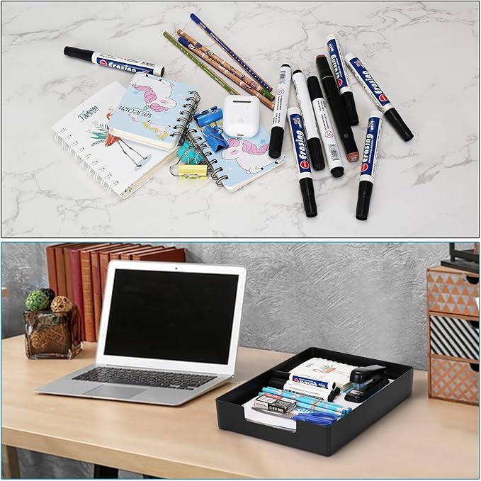 Stackable Letter Tray Paper Organizer, A4 Size Desk Holder for Letter Paper/Stationery/Desk Accessories, Black Holder File Organization for Office, School, Home Storage (2 Pack)-DeskLoop Office