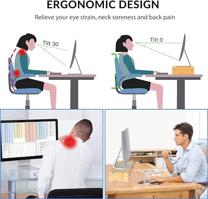KINLINK Solid Wood Monitor Stand Riser, Monitor Riser with 2 Adjustable Height, 15.8 inch Computer Riser for Computer, iMac, PC, Printer, Computer Monitor Stand for Home & Office, Natural-DeskLoop Office
