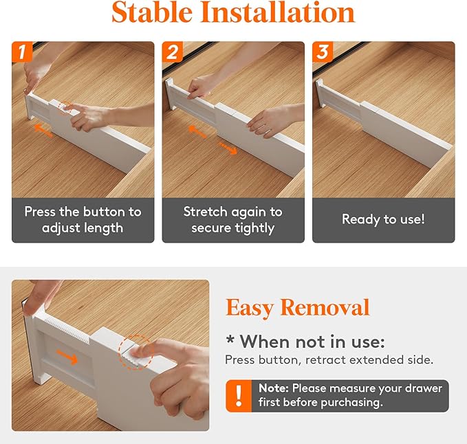 Lifewit 8 Pack Drawer Dividers Plastic 4" High, 13.5-22" Adjustable Drawer Organizers for Clothes, Expandable Dresser Separators in Bedroom/Bathroom/Kitchen/Fridge/Office Organization and Storage-DeskLoop Office
