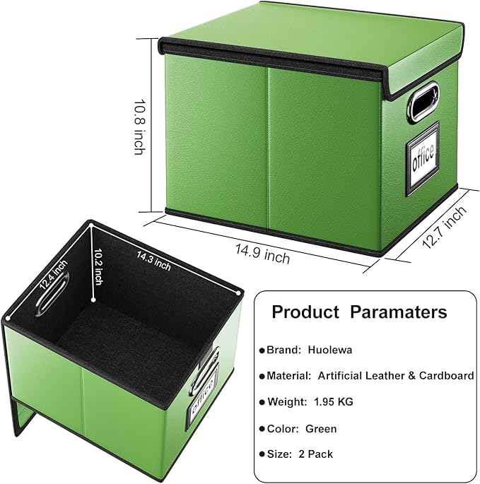 Huolewa Portable Leather File Organizer Storage Boxes, Collapsible File Folder Organizer Boxes with Lids, Document Organizer, Decorative Filing Box Cabinet for Letter/Legal File Folder Storage-DeskLoop Office