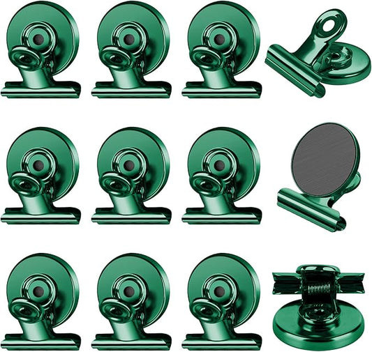 FINDMAG 12 Pack Magnetic Clips for Picture Hanging and Photo Display, Heavy Duty Scratch-Free Magnets for Refrigerator, Whiteboard, Fridge, Kitchen, Office, School, Classroom, Green.-DeskLoop Office