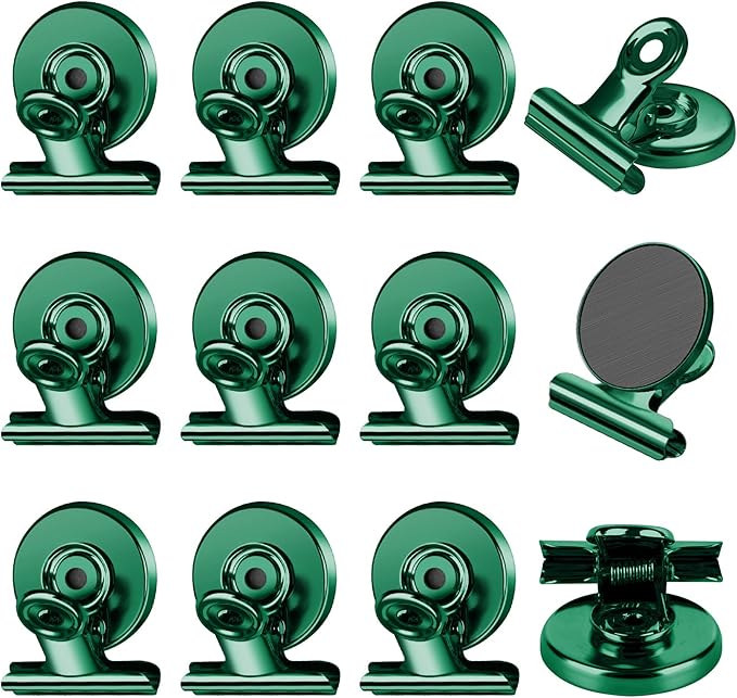 FINDMAG 12 Pack Magnetic Clips for Picture Hanging and Photo Display, Heavy Duty Scratch-Free Magnets for Refrigerator, Whiteboard, Fridge, Kitchen, Office, School, Classroom, Green.-DeskLoop Office