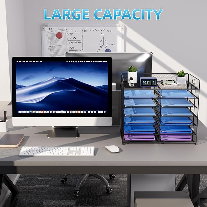 Marbrasse Desktop Literature Organizer, Mesh Paper Organizer, Desk Organizers, File Sorter Mail Center Paper Storage Cabinet Classroom Keepers Mailbox for Office Home School, Black-DeskLoop Office