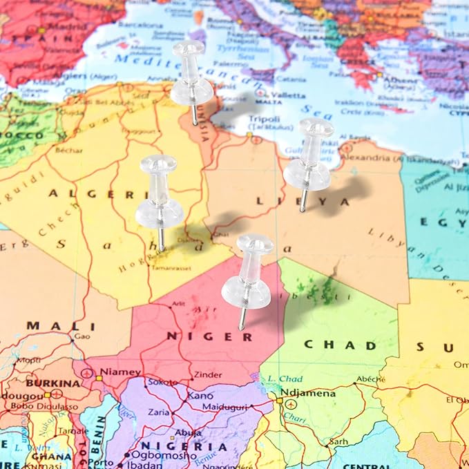 60Pcs Push Pins for Bulletin Board, Thumb Tacks for Cork Board, Clear Plastic Head, Steel Tip, Thumbtacks for Wall Poster Photo Maps Pictures Office Home Decor-DeskLoop Office