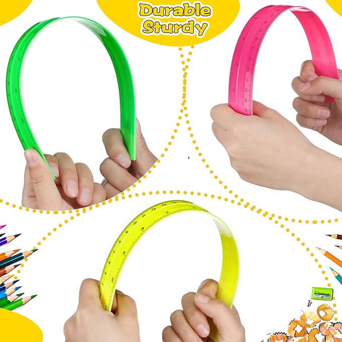 Teling 192 Pack Rulers Bulk for Classroom Transparent Colorful Metric Rulers with Inches and Centimeters 8 Colors for Kids Back to School Supplies(12 Inch)-DeskLoop Office